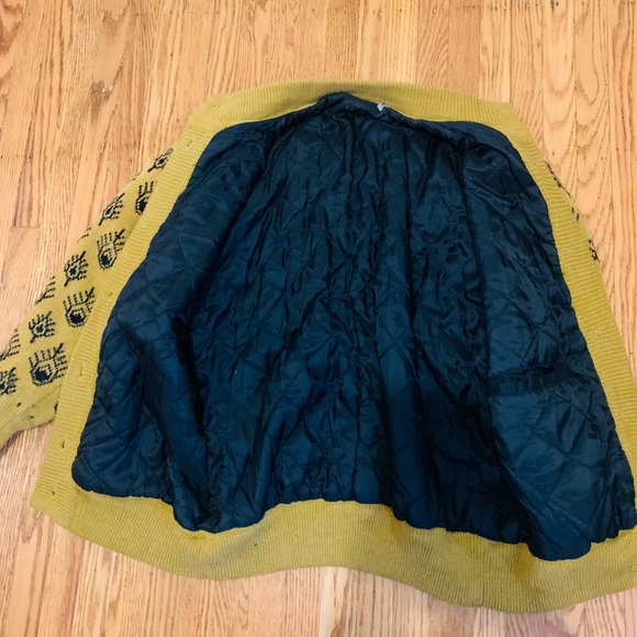 Vintage mustard lined, wool knit bomber jacket - Picture 2 of 4